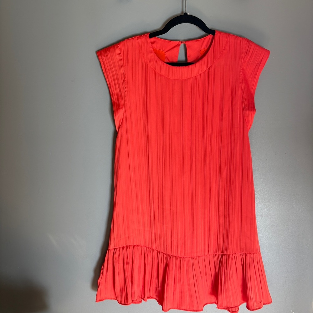 Maeve Anthropologie- Coral pleated lined Cap Sleeved Dress - xs - garden party